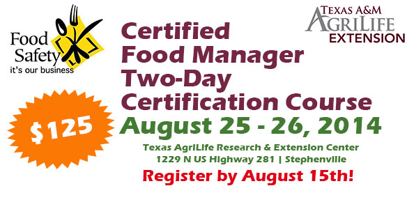 Certified Food Manager Two-Day Certification Course – Aug. 25-26, 2014 ...